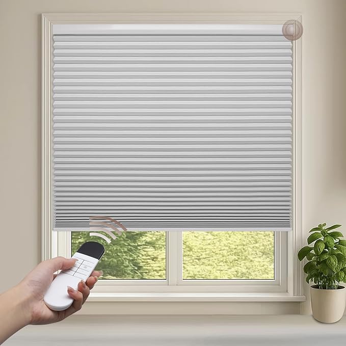Godark Motorized Blackout Cellular Shades Compatible with Alexa/Google Home Electric Blinds Smart Honeycomb Shades for Windows Automatic Blinds with Remote Custom Size-Off White