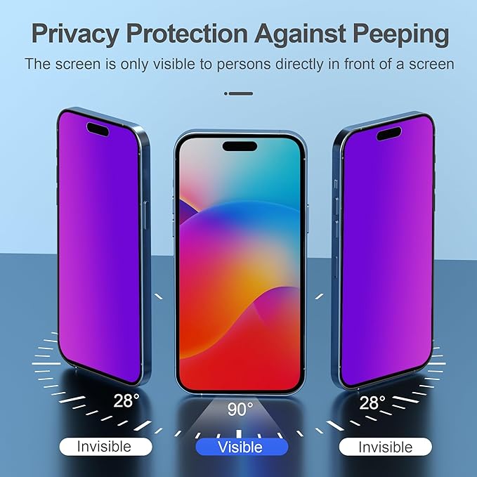 PDDKISS Compatible for iPhone 15/iPhone 16 Privacy Screen Protector Tempered Glass 6.1 Inch, Purple Gradient Anti Spy Anti Blue Light HD Easy Installation