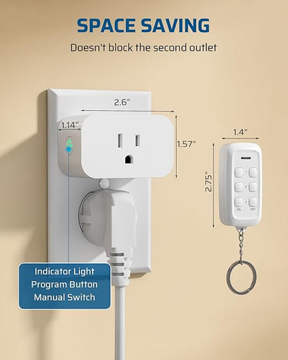 DEWENWILS Indoor Remote Control Outlet, Wireless Remote Outlets Switch, No Interference, 15A/1875W, 100FT RF Range, Compact Light Switch for Lamp,1 Remote 3 Outlets