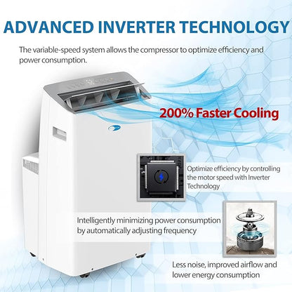Whynter ARC-1230WN 14,000 BTU (12,000 BTU SACC) NEX Inverter Dual Hose Cooling Portable Air Conditioner, Dehumidifier, and Fan with Smart Wi-Fi, Up to 600 sq ft in White