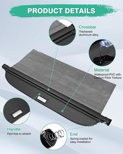Powerty Retractable Cargo Cover for 2019-2025 Toyota RAV4-Carbon Fiber Texture Trunk Cover Privacy Screen Rear Security Shade for RAV4 Accessories with Storage Net