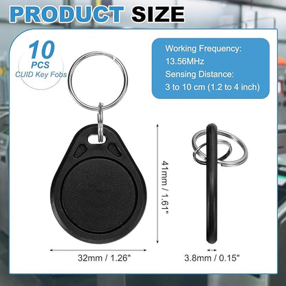 PATIKIL 10 Pcs 13.56MHz CUID Writable Rewritable Smart Key Fobs, Clone IC Key Fob Tags Blank Smart Card Key Classic 1K for Entry Access Control System, Black