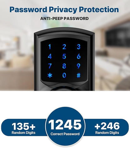 HIDALIFE Keyless Entry Door Lock, Keypad Door Lock with Handle, Smart Locks for Front Door,Touchscreen, One-Touch Toggle for Passage Mode, Matte Black 4 Pack (Not Double Sided