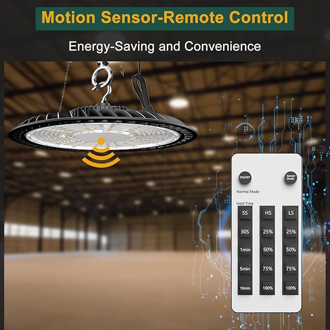 400W High Bay LED Lights with Motion Sensor, 60000LM Smart High Bay Shop Light, 𝐀𝐂𝟏𝟎𝟎-𝟐𝟕𝟕𝐕 UFO Commercial Lighting for Warehouse/Barn -4Pack