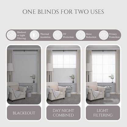 Motorized Day Night Cellular Shades, Smart Electric Double Honeycomb Blinds with Remote, Blackout and Light Filtering Fabric, Automatic Cellular Blinds for Home and Office Indoor Windows