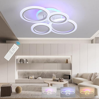Modern LED Ceiling Light, 50W Dimmable Flush Mount, Remote, White | 3000-6000K Adjustable Color Temperature, Flicker-Free Lighting, 4 Rings Design for Kitchen, Dining Room, Hallway & Entrywa