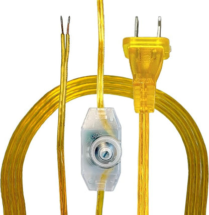 Royal Designs Lamp Cord Molded Plug with Rotary Dimmer Switch, Stripped Ends Ready for Wiring, 8 ft long, Gold, SPT-1 UL Listed