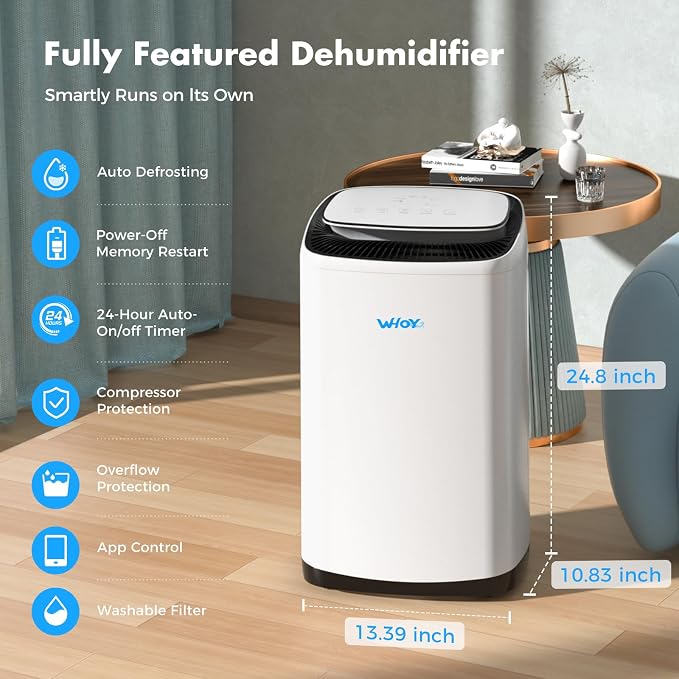 80 Pint Dehumidifier for Basement, 50 Pint DOE, Drain Hose, 5000 Sq Ft