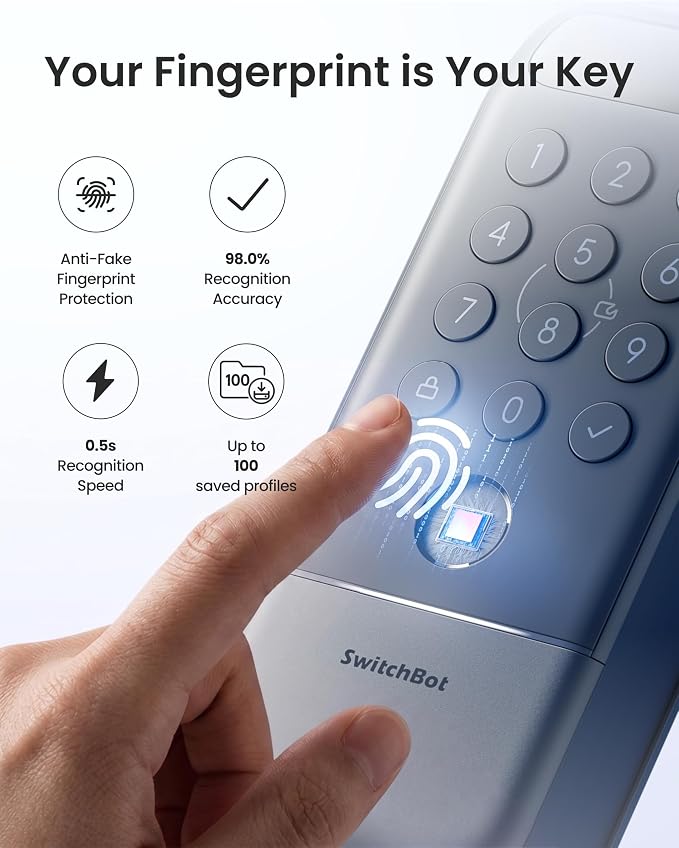 SwitchBot Lock Vision Pro Smart Lock, Palm Vein + Fingerprint, Keyless Entry Deadbolt for Front Door, Touchless Unlock, 12-Month Battery, WiFi No Hub, Auto-Lock, Matter, Apple Home, Alexa, Google