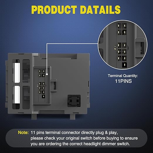 Nilight Headlight Dimmer Switch Compatible with 1995 1996 1997 1998 1999 Chevy Silverado 1500 Tahoe Astro GMC Yukon 2000 Cadillac Escalade Yellowish LED Light