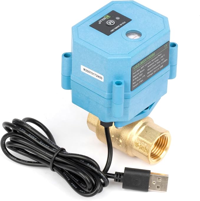 Motorized Ball Valve 1/2 in NPT U.S. Solid WiFi Smart 2-Way Brass Electric Valve USB Powered LED Indicator Remote On/Off for Water and Irrigation