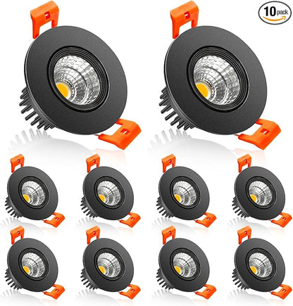 2Inch LED Recessed Ceiling Light, 3W Dimmable LED Downlight, Natural White 4000K, 60 Beam Angle COB Recessed Lights with Driver, 25W Halogen Bulbs Equivalent for Ceiling Lighting, Black 10 Pack