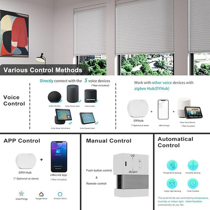 Changshade Smart Motorized Cellular Shades Remote Control for Indoor Windows Doors, Custom Size Electric Automatic Light Filtering Honeycomb Blinds Work with Alexa, Google Home, Smarthings, White