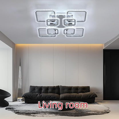 Modern Bedroom & Kitchen Ceiling Light, 80W Dimmable LED, 8 Squares, 3000-6000K, Chrome