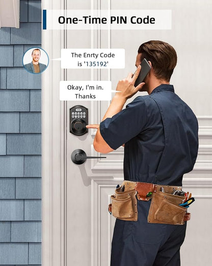 TEEHO TE002L Fingerprint Door Lock with 2 Lever Handles, Keyless Entry Deadbolt with Handle Set, Electronic Keypad Deadbolt for Front Door, Auto Lock and 1 Touch Locking, Oil Rubbed Bronze