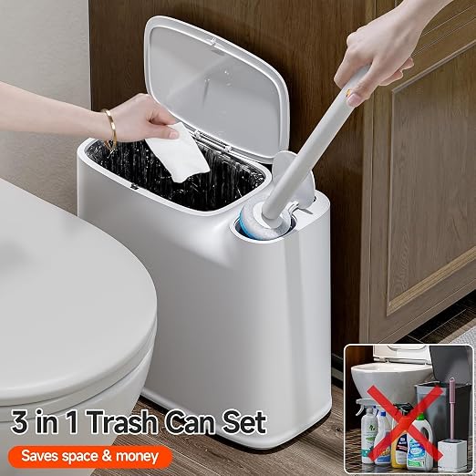 CTIME 3 in 1 Bathroom Trash can with toilert Brush,12 Refills