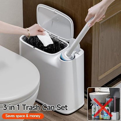 CTIME 3 in 1 Bathroom Trash can with toilert Brush,12 Refills