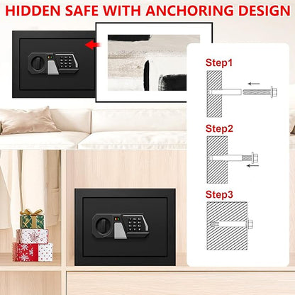1.3 Cub Small Safes for Home Use Fire and Water Proof, Digital Security Fireproof Safe Box with Combination Lock, Smart Alarm System and Removable Shelf, Fire Safe for Home Documents Valuables