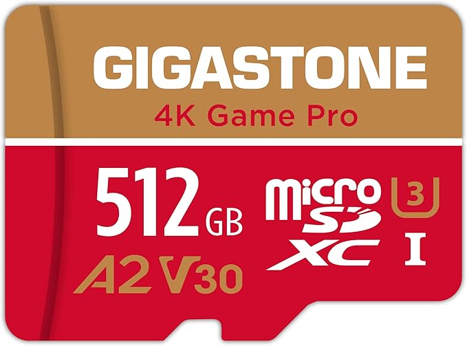 【for Switch 1 Only】 GIGASTONE 512GB Micro SD Card, 4K Game Pro, Memory Card for Gaming Console, Action Camera, UHD Video, R/W up to 150/120 MB/s, UHS-I U3 A2 V30 C10【5-Years Data Recovery】