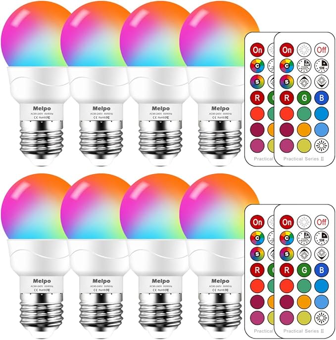 MELPO LED Color Changing Light Bulb with Remote Control, 5W 40W Equivalent, 500LM, 5700K,E26 Dimmable RGB Light Bulbs for Birthday Party/KTV Decoration/Household/Bar/Wedding (Pack of 8)