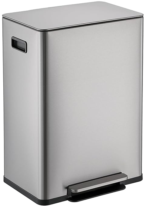 SIMPLI-Magic Infinity Edge 60L / 16 Gallon Kitchen Trash Can - Hands-Free Step Pedal, Soft-Close Lid, Stainless Steel Garbage Can with Inner Bucket
