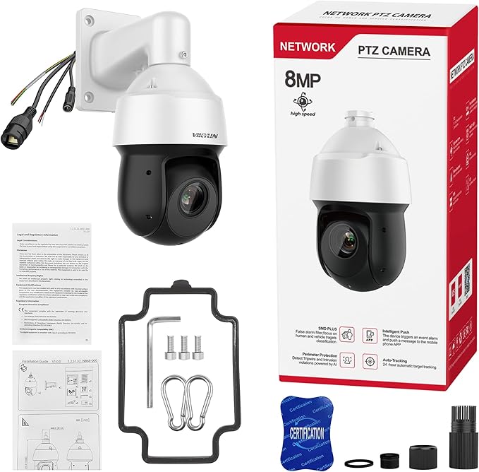 4K 8MP Auto Tracking PTZ PoE IP Camera with Optical 25x Motorized 5mm–125mm Lens,Human Vehicle Detection,AI Face Detection, 328ft IR Night Vision,Two-Way Talk,Perimeter Protection,SMD 4.0 Quick