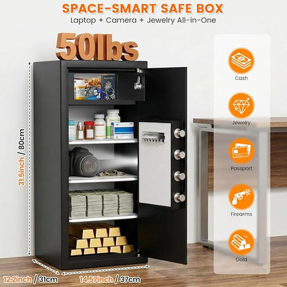 BUKUMO 8.0 Cuft Slim Home Safe with Inner Lock Box, 31.5"H Closet-Friendly