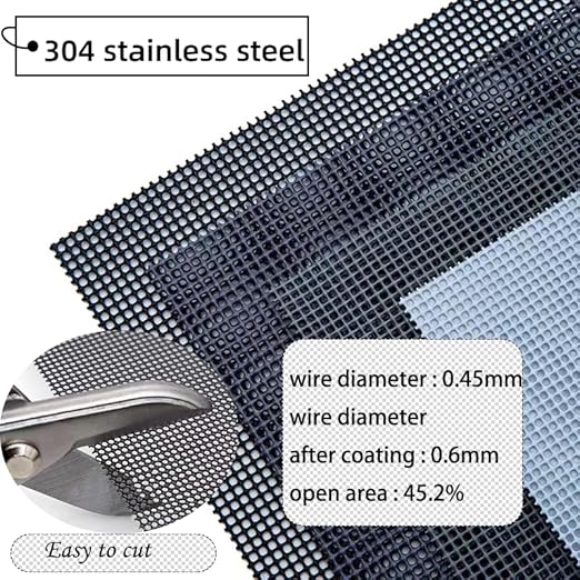 304 Stainless Steel Mesh Screen, 12 Mesh 304 Stainless Steel Security Screen, PVC Coated Heavy Duty 47inch x 118 inch Wire Mesh Window Screen Hardware Cloth Sturdy Metal Mesh Door Security Screen Mesh