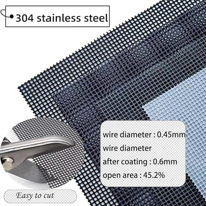304 Stainless Steel Mesh Screen, 12 Mesh 304 Stainless Steel Security Screen, PVC Coated Heavy Duty 47inch x 118 inch Wire Mesh Window Screen Hardware Cloth Sturdy Metal Mesh Door Security Screen Mesh