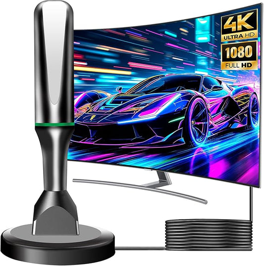 TV Antenna for Smart TV Indoor, 2026 HD Antenna with Strong Magnetic Base, 360°&Long Range Reception TVs Antenna for Local Channels, Easy Setup Antennas for TVs Without Cable (Black+Green)