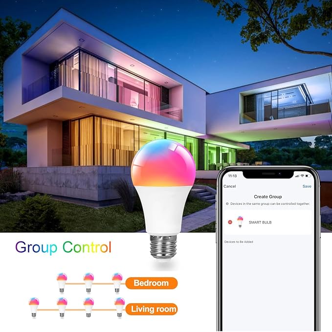 A19 Smart Light Bulb, 9W 900LM RGB+CCT LED Bulb - 16 Million Vibrant DIY Colors, Music Sync via Tuya, Works with Alexa & Google Assistant - 2.4GHz No Hub Required for Home Decor(4Pack)