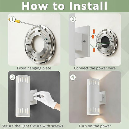Modern Outdoor Wall Lights, 12'' Up and Down LED Cylinder Wall Mount Fixture, 23W 3000K Warm White IP65Waterproof Exterior Wall Sconces for Porch, House, Garage, Patio, White