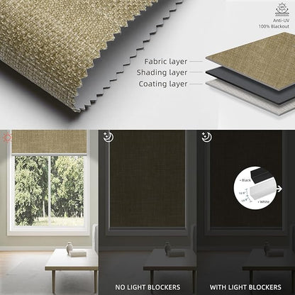 SmartWings Motorized 100% Blackout Shades Blinds, Custom Size, Cordless Window Shades with Rechargeable Battery, Work with Matter/Apple HomeKit, Alexa, Thread/Zigbee, Remote Optional, Vigor Wheat