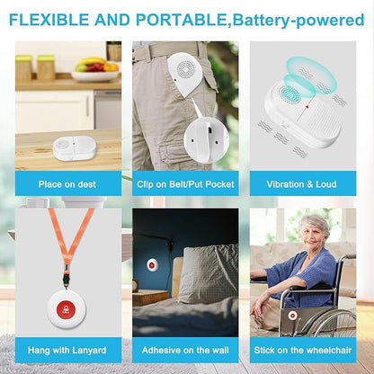 CallToU Wireless Caregiver Pager Call Button Life Medical Alert Systems for Seniors at Home Disabled, Patient Elderly Monitorig Nurse Call Bell Help System Calling Vibration Pagers (2)