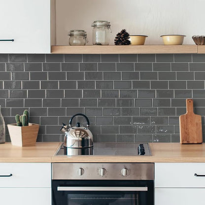 Smart Tiles Peel and Stick backsplash, Subway Charcoal Gray, 11.55"x8.38" | Pack of 5 (2.8 sq ft), Glossy, Heat/Moisture Resistant, Low VOC, Kitchen/Bathroom, Renter Friendly, Made in Canada