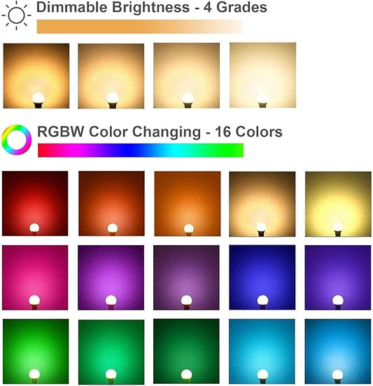 RGB Color Changing Light Bulbs,RGB LED Light Bulbs,9W Warm White 6500K,40W Equivalent,16 Color Multicolor A19 E27/E26 Dimmable Memory Function, for Home Decoration,Stage,Bar,Party