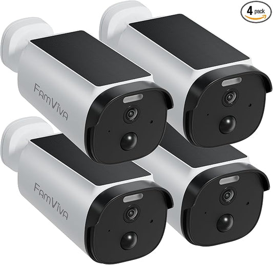 Solar Security Cameras Wireless Outdoor, 2K/3MP Battery Powered Camera with Integrated Solar Panel, AI Motion Detection, Color Night Vision, 2-Way Audio, IP65 Waterproof,4 Packs.