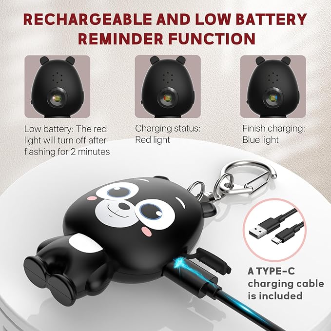 Rechargeable Personal Alarm for Women – 130dB Loud Emergency Alarm Keychain with Strobe Light, Self-Defense Safety Alarm with Low Battery Alert for Women, Kids & Seniors