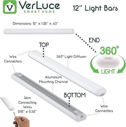 4 Bar Kit - Smart Under Cabinet Lighting - 12” x 360° Wide Angle Bars - 2700K-6500K - 95 CRI - LED - WWA - Works with Alexa, Google, Apple & More - Matter Certified - Plug-in