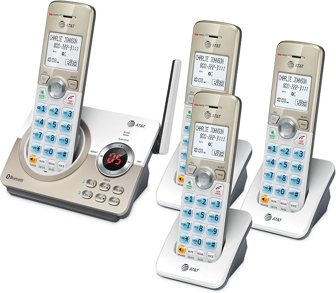 AT&T 4-Handset DECT 6.0 Expandable Cordless Home Phone with Large Display, Big Buttons, Answering Machine, Smart Call Blocker, Bluetooth Connect to Cell, Long Range, Caller ID, Speakerphone: DL72419