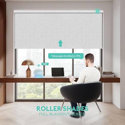 Motorized Blinds with Remote, Blackout Smart Automatic Electric Blinds for Windows Compatible with Alexa Homekit, Cordless Indoor Motorized Roller Shades with Custom Size（Moonbeam Lace）