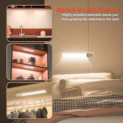 Under Cabinet Lighting, 6Pack Motion Sensor Light Indoor with 3 Color Temps, Rechargeable Under Counter Lights for Kitchen,Dimmable Closet Lights Battery Operated, 76 LED Motion Sensor Light Indoor