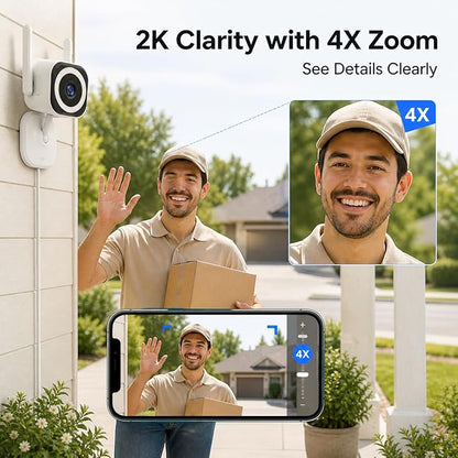 Cameras for Home Security Indoor Outdoor, Plug-in 2K Security Camera with Dual Antenna 5G/2.4G WiFi, 4X Zoom, Color Night Vision, Motion Detection, 2-Way Audio, Siren, IP66, SD/Cloud(2Pcs)