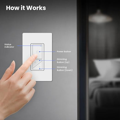Feit Electric Dimmer Switch Remote, Wireless Smart Lighting Control, Push-Button Dimming, Beacon Control for Up to 4 Wired Dimmers, Battery-Powered (CR2032 Button Cell, 4-Year Life), DIM/Companion