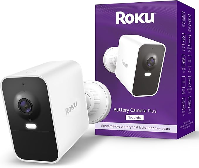 Roku Battery Camera Plus (2025 Model) – Weather‑Resistant Wireless Indoor/Outdoor Security Camera with 1080p HD, Two‑Way Audio & Long‑Life Rechargeable Battery (Renewed)