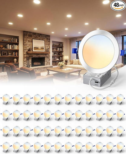 48 Pack 4 Inch LED Recessed Light, Dimmable, Damp Rated, 5CCT Selectable, 9W 750LM, 120V, Silm Canless Wafer Ceiling Light, ETL&FCC