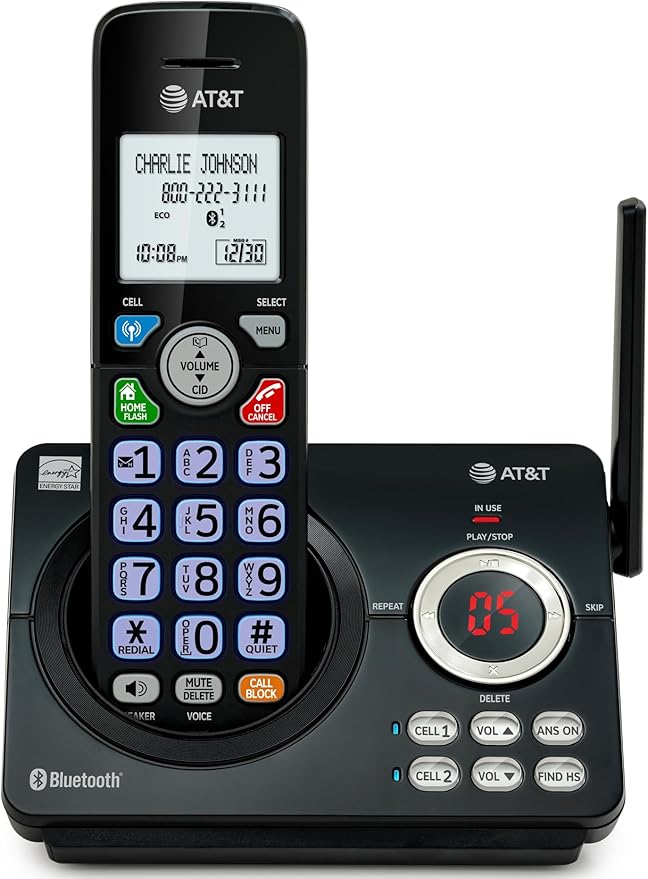 AT&T DL72179 1-Handset Landline Home Phone with Digital Answering System, Bluetooth Connect to Cell, DECT 6.0, Unsurpassed Range, Big Buttons, ECO Mode, Backlit Keypad and Display