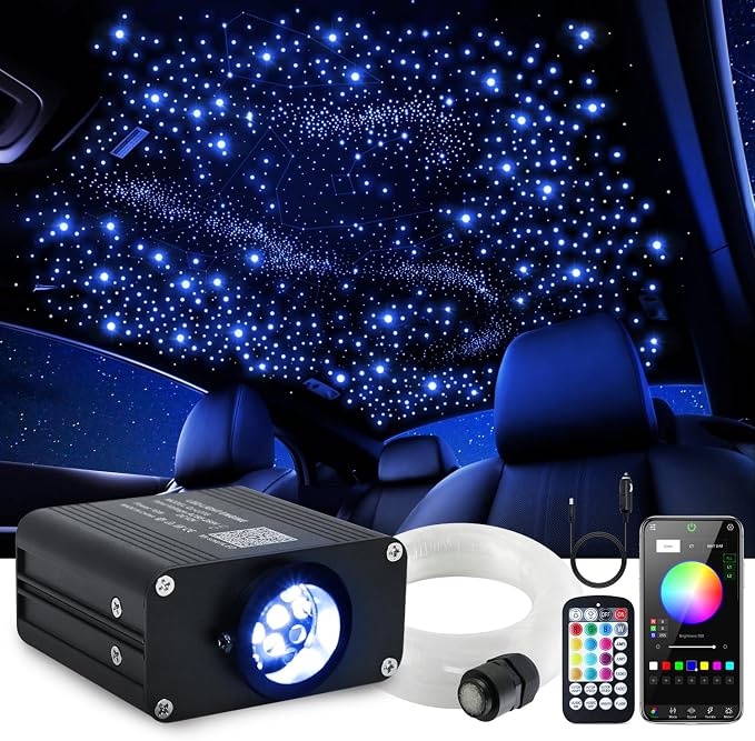 16W Car Home Starlight Headliner Kit, Twinkle & Sound Activate RGBW Fiber Optic Lights with APP & Remote Control, Star Lights for Ceiling Decoration, 450 pcs 9.8ft