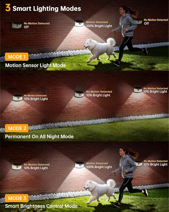 Aootek Solar Motion Sensor Lights Outdoor 120 LEDs, Brown, 2 Pack | Lights Reflector, 270° Wide Angle, IP65 Waterproof, Step Lights For Front Door, Yard, Garage, Deck