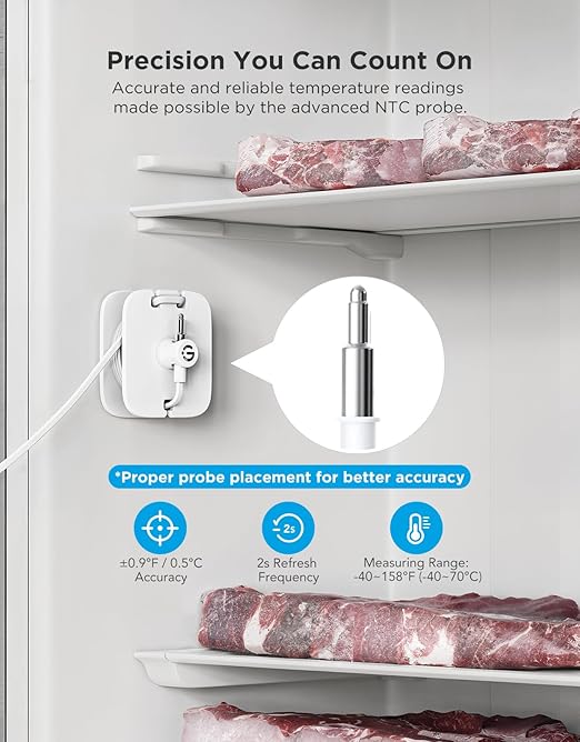 GoveeLife WiFi Refrigerator Thermometer with Alarm, Wireless Digital Freezer Temperature Gauge with App, 2 Years Free Data Export, for Home Kitchen Fridge Hot Tub 2 Pack（Only Support 2.4G Wi-Fi）